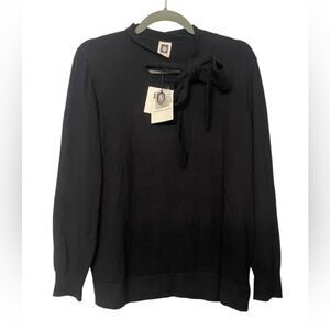 Anne Klein Black Knit Sweater with Necktie NWT‎ Size LARGE